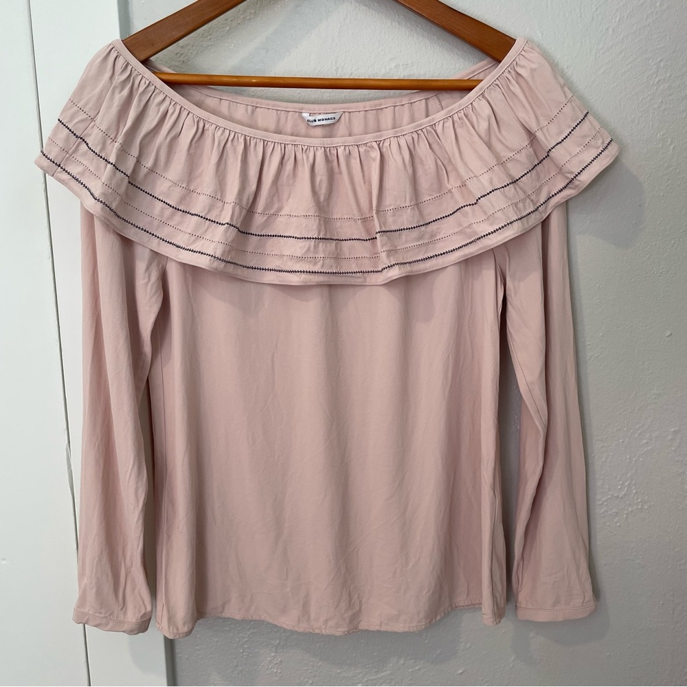 Club Monaco Pink Ruffle Off-Shoulder Top